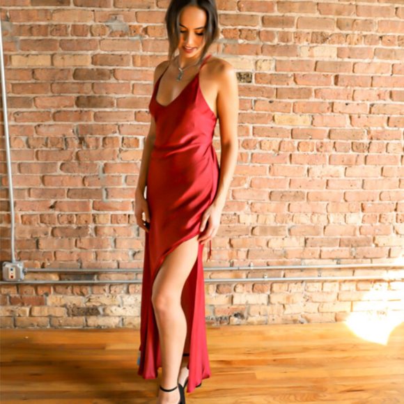NWT Side Slit Satin Maxi Dress - Picture 1 of 6
